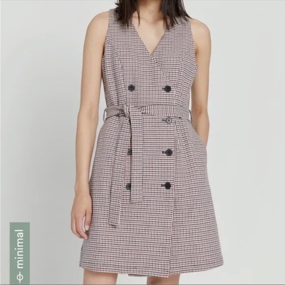 Frank And Oak Houndstooth Vest Double Breasted  Button Tie Front Dress - Picture 1 of 12